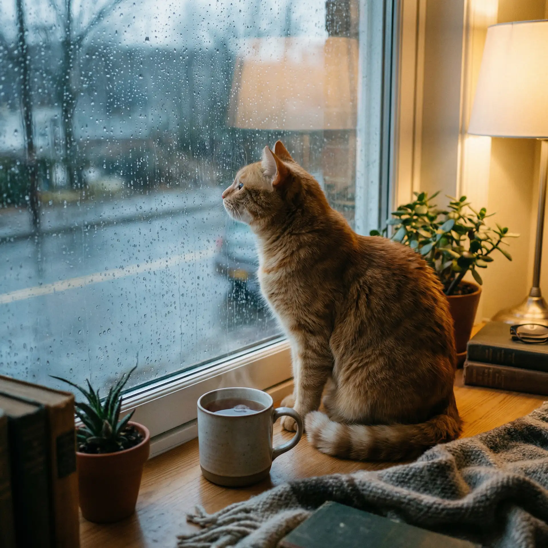 猫咪望着窗外的雨 - 英语课上插哭英语课代表视频